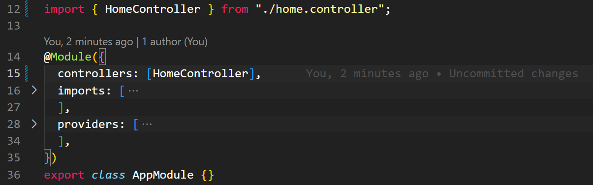 Adding the HomeController to the AppModule