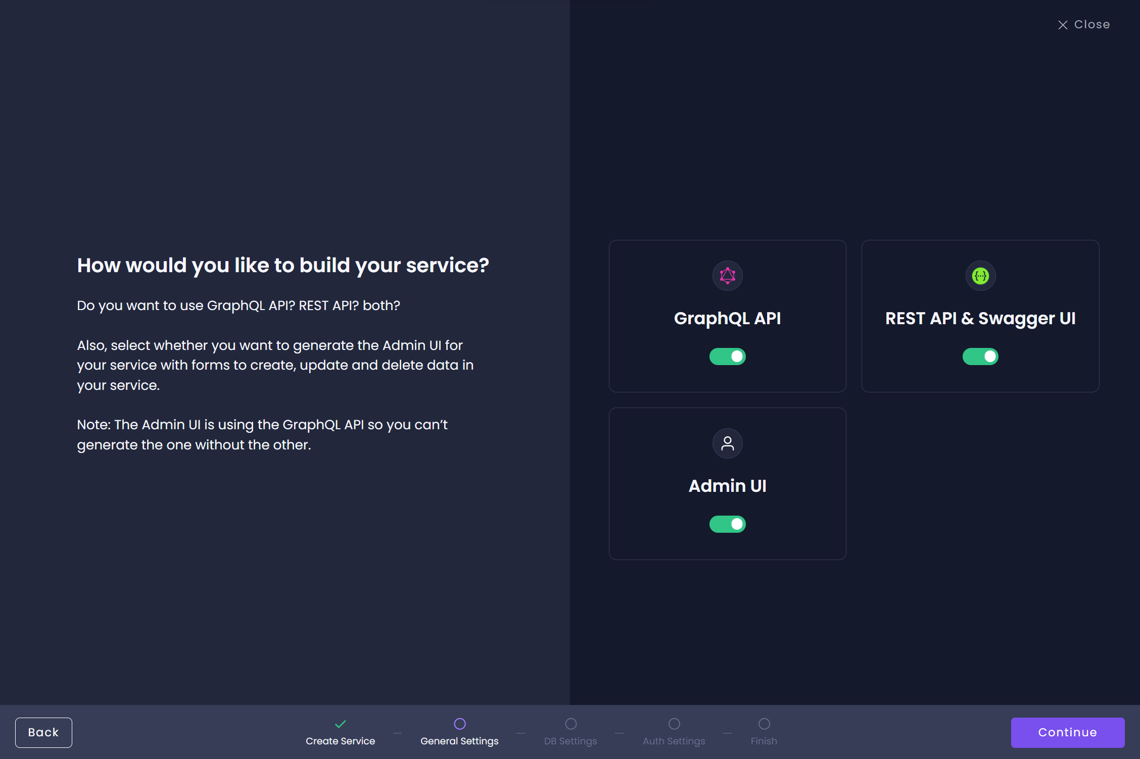 Choosing what type of APIs to generate.