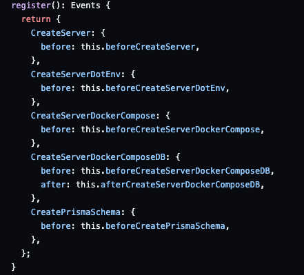 The register method for Events